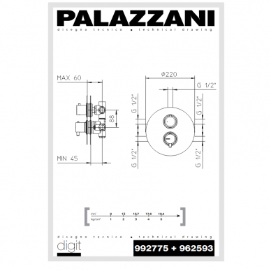 Potinkinis 2-3jų eigų termostatinis maišytuvas DIGIT 3, Palazzani 3