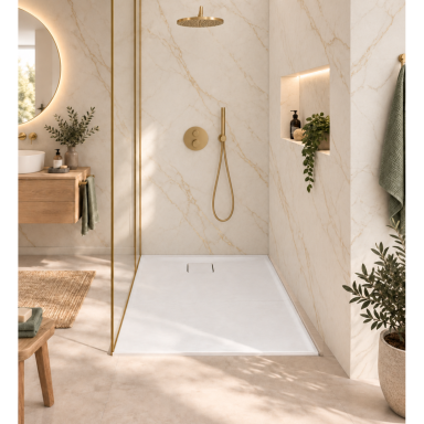 Akmens masės dušo padėklas RILIEVO 140x90 su sifonu, neslystantis matinis baltas, BLU Akmens masės dušo padėklas RILIEVO 140x90 su sifonu, neslystantis matinis baltas, BLU