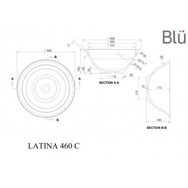 Настольный умывальник из каменной массы (литой мрамор) Blu LATINA 460