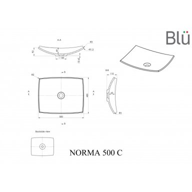 Настольный умывальник из литого мрамора Blu NORMA 500