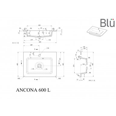 Умывальник из литого мрамора Blu ANCONA Умывальник из литого мрамора Blu ANCONA