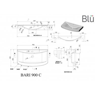 Умывальник из литого мрамора Blu BARI Умывальник из литого мрамора Blu BARI