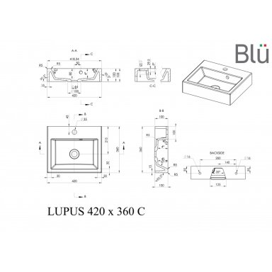 Умывальник из каменной массы (литьевой мрамор) Blu LUPUS Умывальник из каменной массы (литьевой мрамор) Blu LUPUS