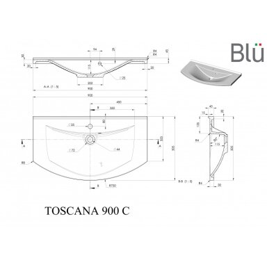 Умывальник из литого мрамора Blu TOSCANA