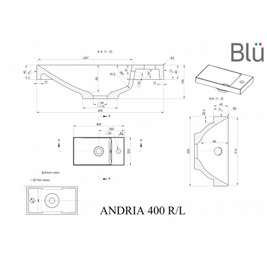 Mažas praustuvas ANDRIA 400, akmens masė, Blu 1