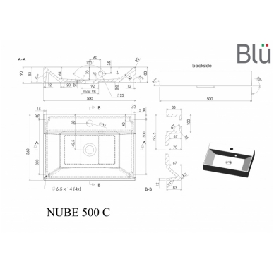 Mažas praustuvas NUBE 500, akmens masė, Blu 1