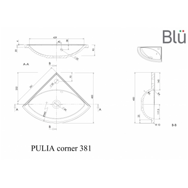 Mažas praustuvas PULIA CORNER 381, akmens masė, Blu 1