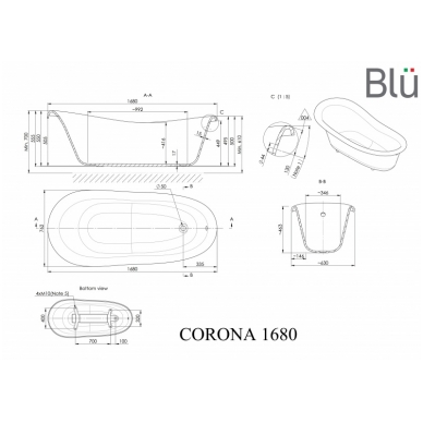 Akmens masės retro vonia Blu CORONA 1680 Evermite 1