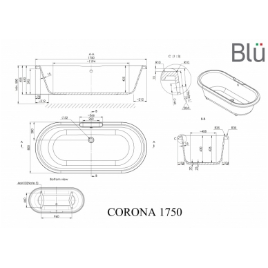 Akmens masės retro vonia Blu CORONA 1750 Evermite 1
