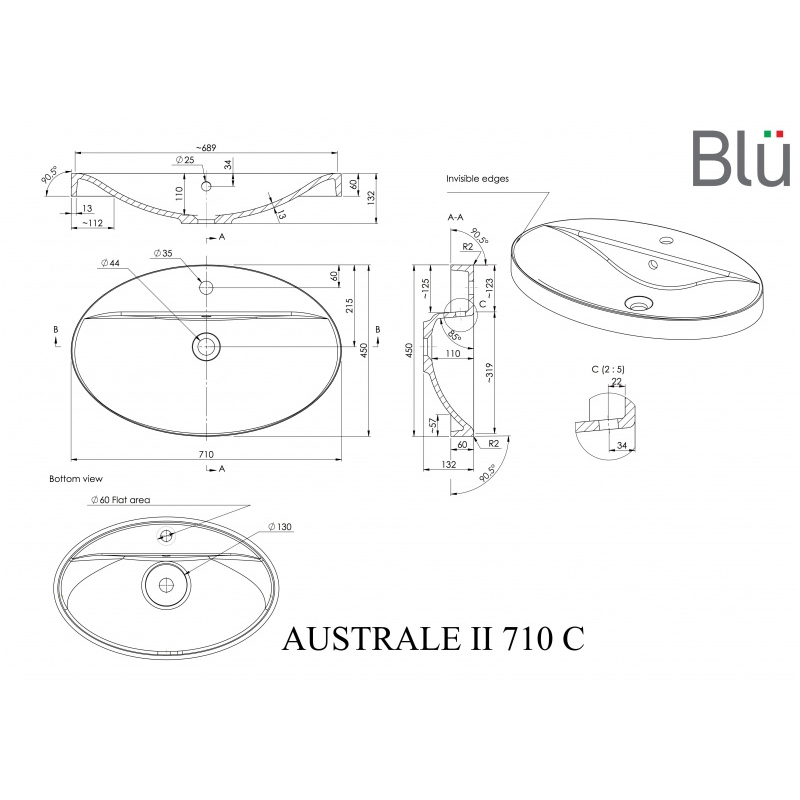 Умывальник из каменной массы (литьевой мрамор) Blu AUSTRALE II 2