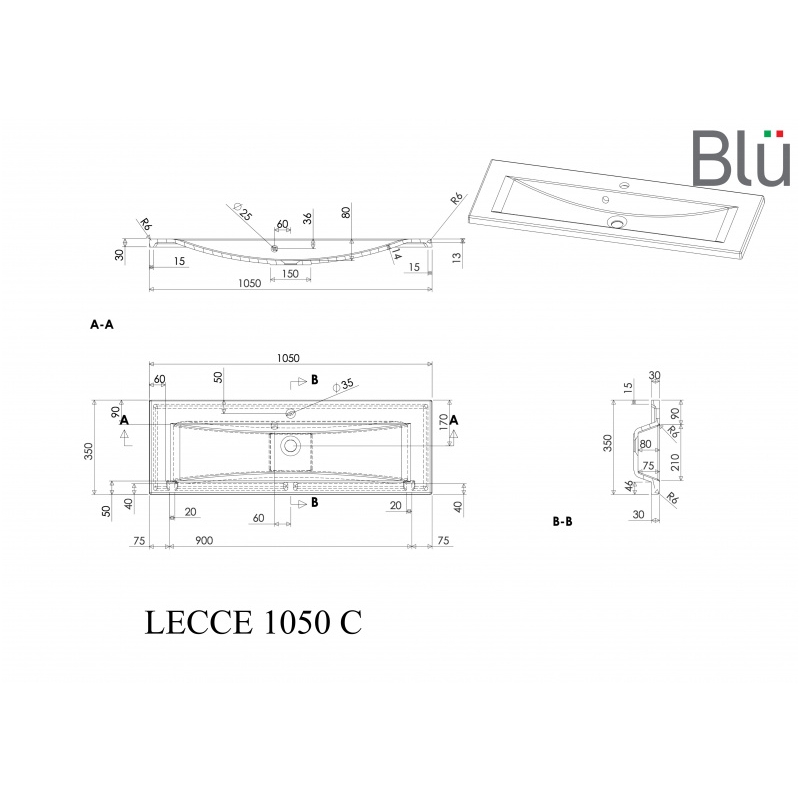 Умывальник из каменной массы (литьевой мрамор) Blu LECCE 2