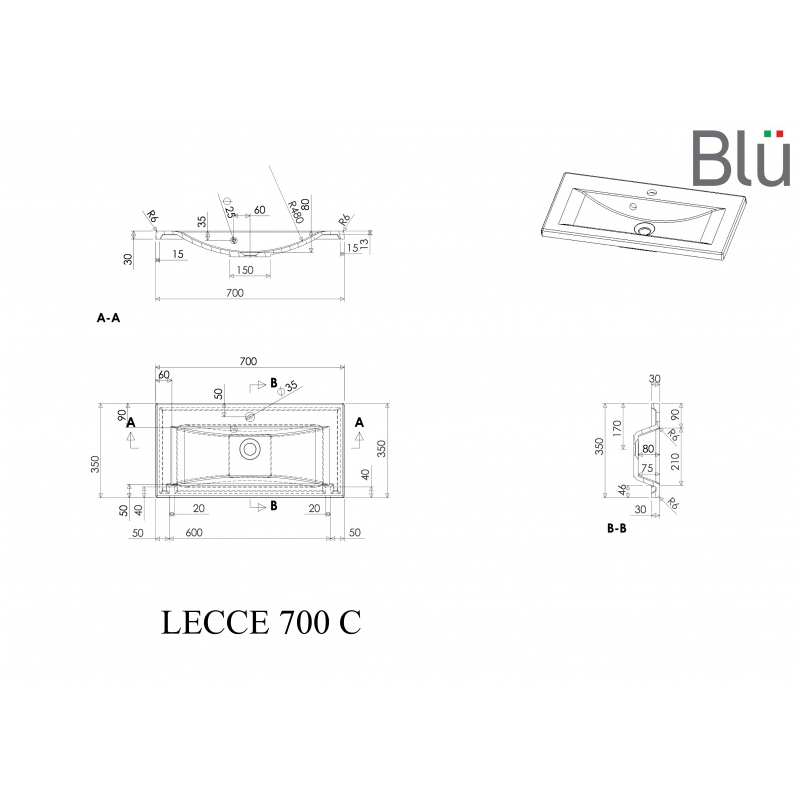 Умывальник из каменной массы (литьевой мрамор) Blu LECCE 1 Умывальник из каменной массы (литьевой мрамор) Blu LECCE 1