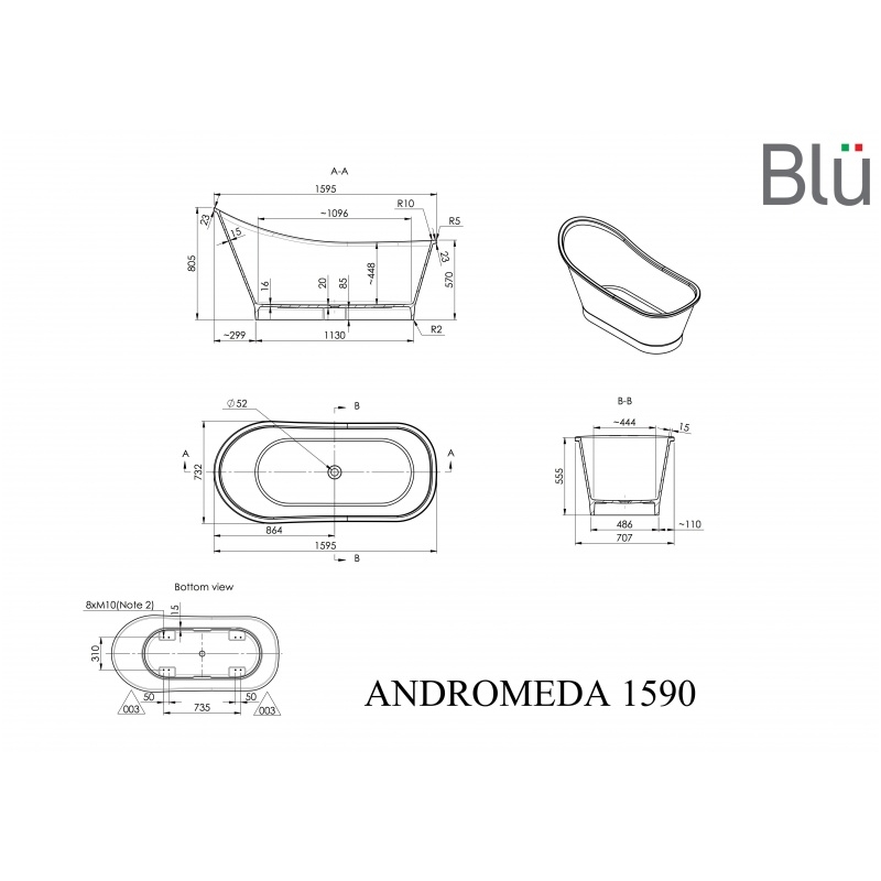 Ванна из каменной массы Blu ANDROMEDA 1595 Evermite 2 Ванна из каменной массы Blu ANDROMEDA 1595 Evermite 2