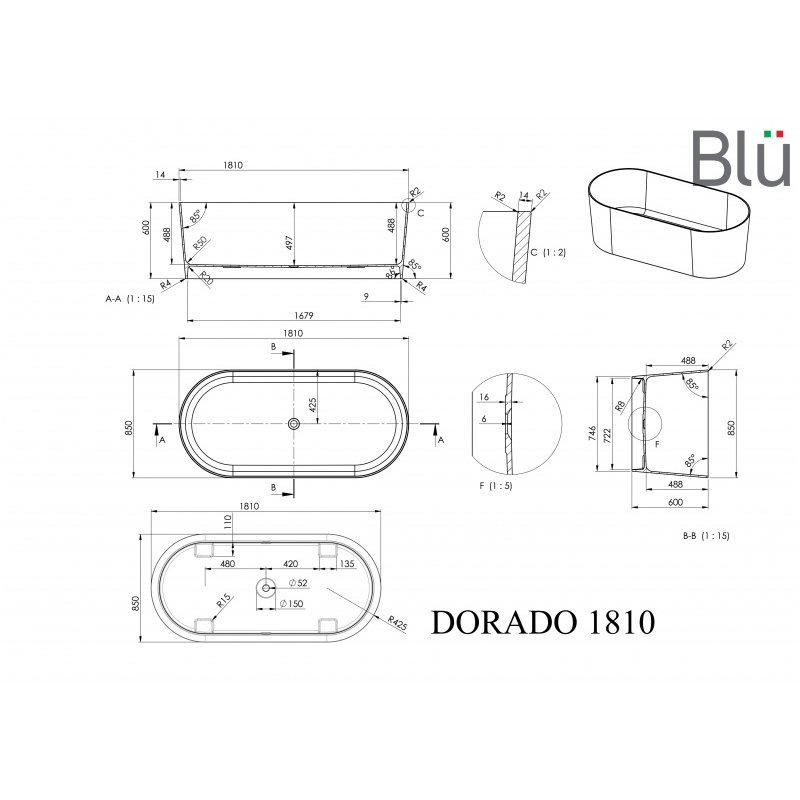 Ванна из литого мрамора Blu DORADO 1810 Evermite 1 Ванна из литого мрамора Blu DORADO 1810 Evermite 1