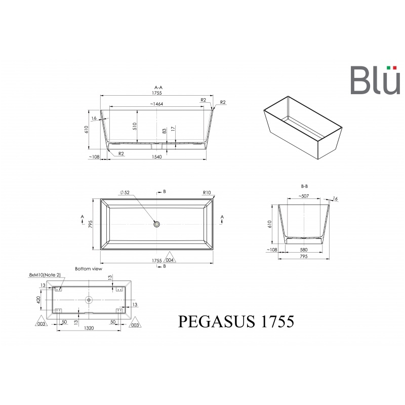 Ванна из каменной массы Blu PEGASUS Evermite 2 Ванна из каменной массы Blu PEGASUS Evermite 2