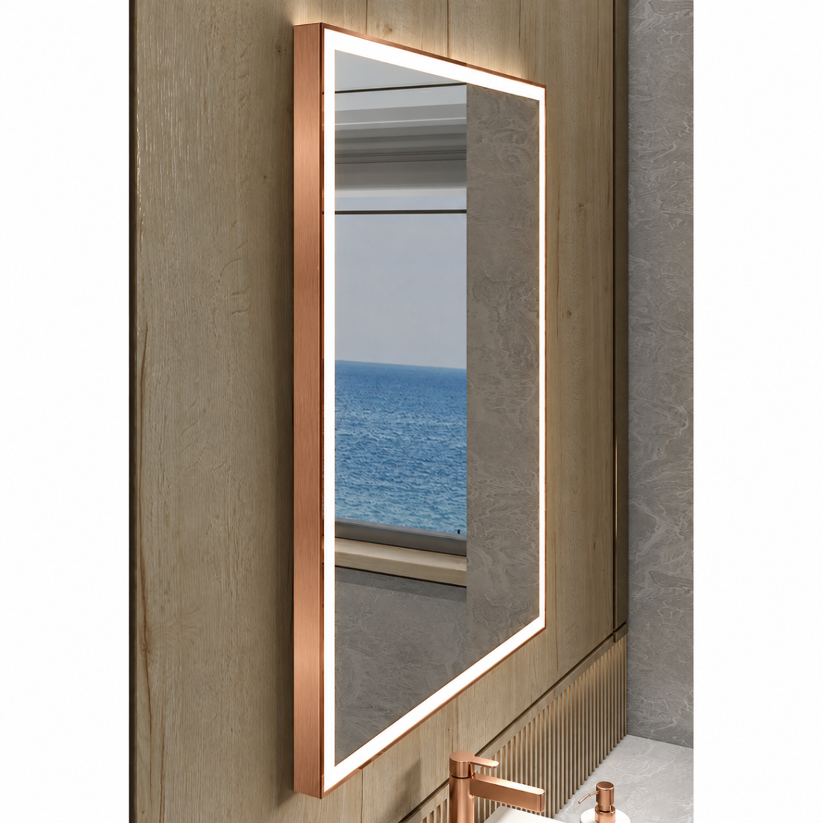 Atitraukiamas vonios kambario veidrodis YOU 80x60, šlifuotas varis, Miior 1 Atitraukiamas vonios kambario veidrodis YOU 80x60, šlifuotas varis, Miior 1