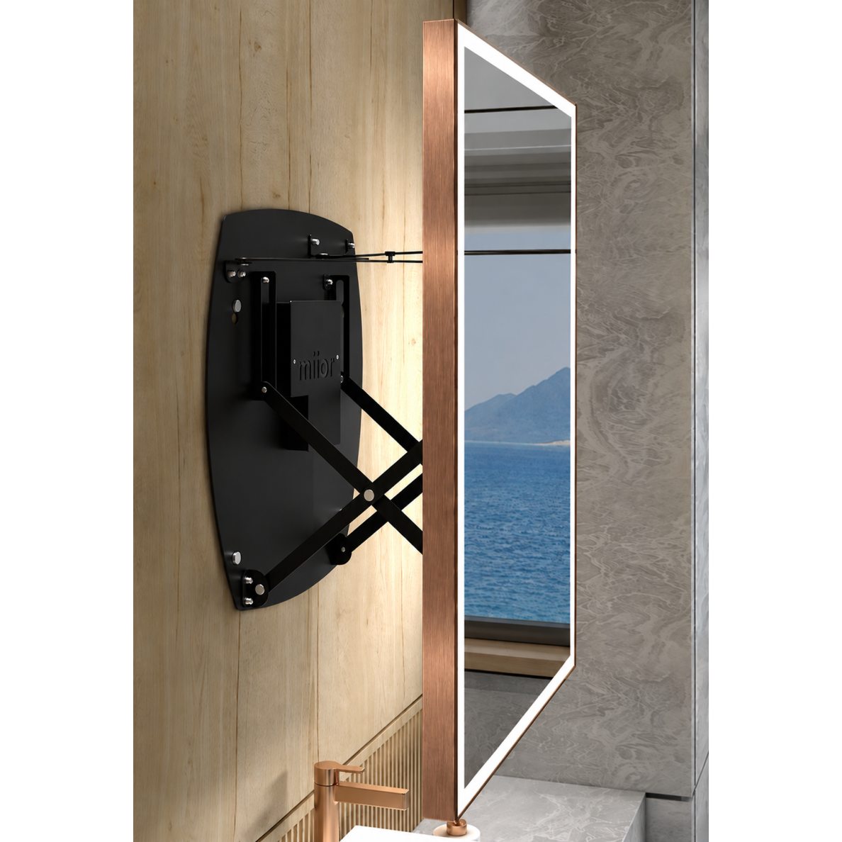 Atitraukiamas vonios kambario veidrodis YOU 80x60, šlifuotas varis, Miior Atitraukiamas vonios kambario veidrodis YOU 80x60, šlifuotas varis, Miior