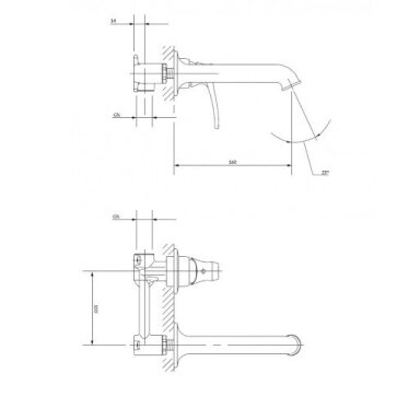 Aukso spalvos maišytuvas praustuvui iš sienos OMNIRES Art Deco Aukso spalvos maišytuvas praustuvui iš sienos OMNIRES Art Deco