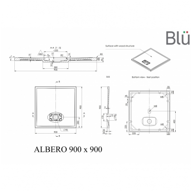 Поддон для душевого уголка Blu ALBERO Square, каменная масса 1