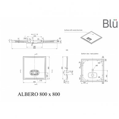 Поддон для душевого уголка Blu ALBERO Square, каменная масса 2