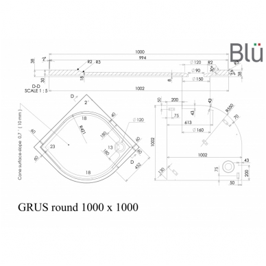 Поддон для душевого уголка Blu GRUS Round, каменная масса 4