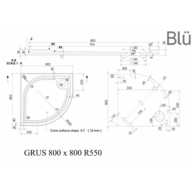 Dušo padėklas GRUS Round 100x100 cm R550, akmens masė, Blu 5