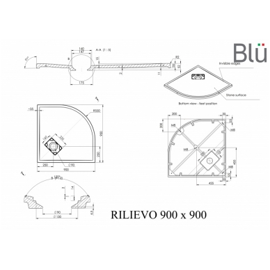Dušo padėklas RILIEVO Round 90x90, akmens masė, Blu 3