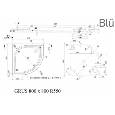 Dušo padėklas GRUS Round 80x80 cm R550, akmens masė, Blu 3 Dušo padėklas GRUS Round 80x80 cm R550, akmens masė, Blu 3