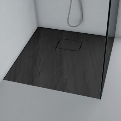 Juodas dušo padėklas RILIEVO Square 90x90, akmens masė, Blu