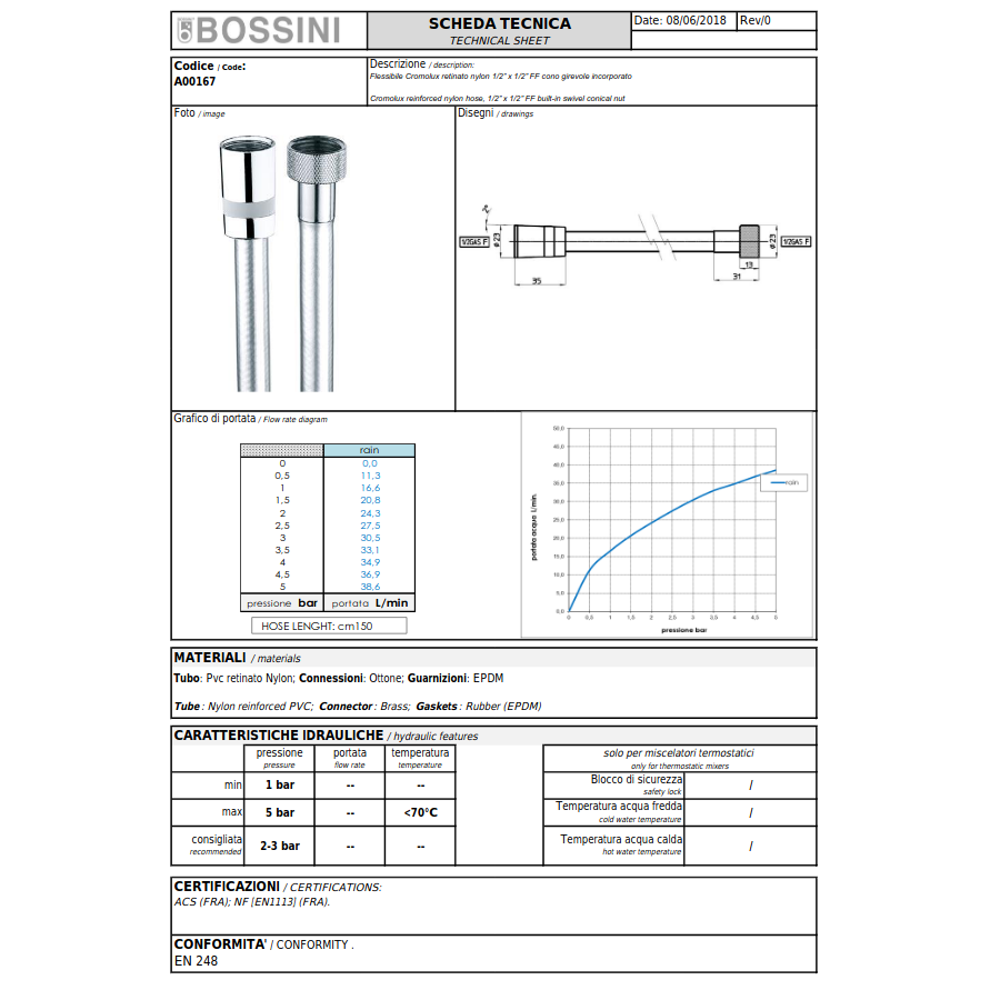 Душевой шланг Bossini A00167 CROMOLUX 2