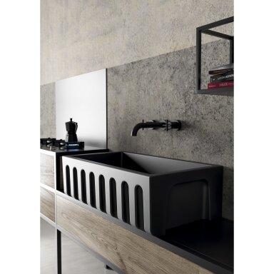 Juoda matinė dvipusė keramikinė plautuvė FARMER SINK FLUTED 61 × 46, Galassia Juoda matinė dvipusė keramikinė plautuvė FARMER SINK FLUTED 61 × 46, Galassia