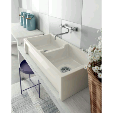 Dvipusė keramikinė virtuvinė plautuvė FARMER SINK FRAME 100 × 46 su dvigubu dubeniu, Galassia Dvipusė keramikinė virtuvinė plautuvė FARMER SINK FRAME 100 × 46 su dvigubu dubeniu, Galassia