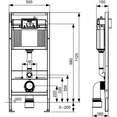 Komplektas sūkurinio WC OTTAWA 49x37 SILENT POWER™ OMNIRES ir rėmo TECE Base 4in1 su juodu klavišu 6