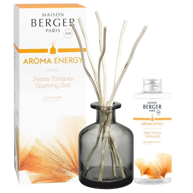Kvapų indas su pagaliukais GREY AROMA + kvapas Aroma Energy 180ml, Maison Berger 2 Kvapų indas su pagaliukais GREY AROMA + kvapas Aroma Energy 180ml, Maison Berger 2