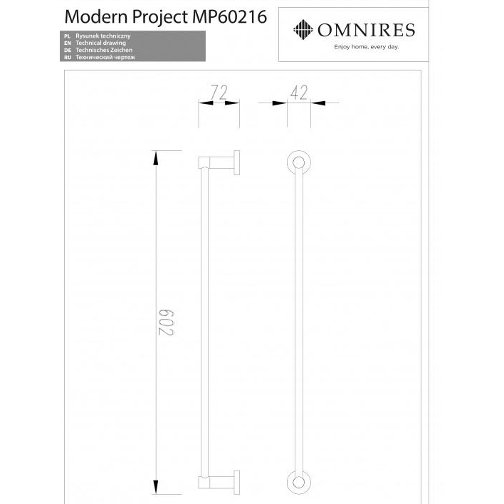 Laikiklis rankšluosčiams MODERN PROJECT 60cm, nikelio spalvos, Omnires 1