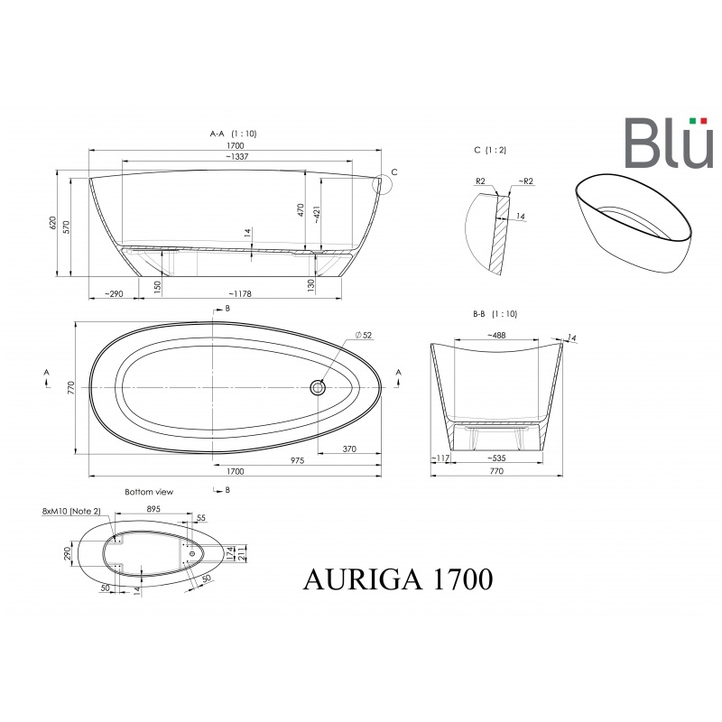 Отдельностоящая ванна из каменной массы Blu AURIGA 1700 Evermite 2 Отдельностоящая ванна из каменной массы Blu AURIGA 1700 Evermite 2