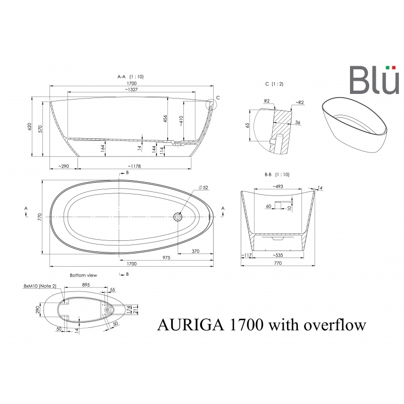 Отдельностоящая ванна из каменной массы Blu AURIGA 1700 Evermite 3 Отдельностоящая ванна из каменной массы Blu AURIGA 1700 Evermite 3