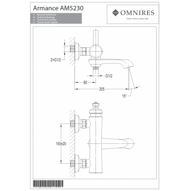 Смеситель для ванны ARMANCE, цвет золото, Omnires 1 Смеситель для ванны ARMANCE, цвет золото, Omnires 1