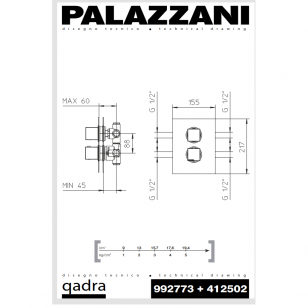 Смеситель термостатический 2-ходовой скрытого монтажа QADRA Color, Palazzani