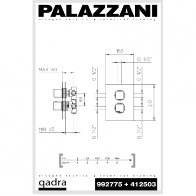 Potinkinis 3-jų eigų termostatinis maišytuvas QADRA Color, Palazzani 1