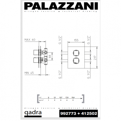 Potinkinis termostatinis 2-jų eigų maišytuvas QADRA Color, Palazzani 1