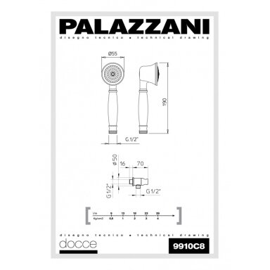 Rankinis dušiukas su laikikliu ir vandens padavimu Retro, Palazzani