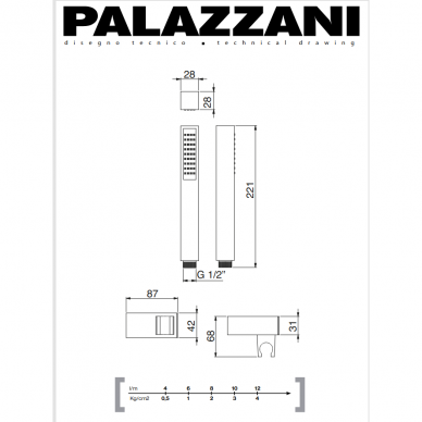 Ручной душ с держателем и шлангом QUBE STICK, Palazzani 1 Ручной душ с держателем и шлангом QUBE STICK, Palazzani 1