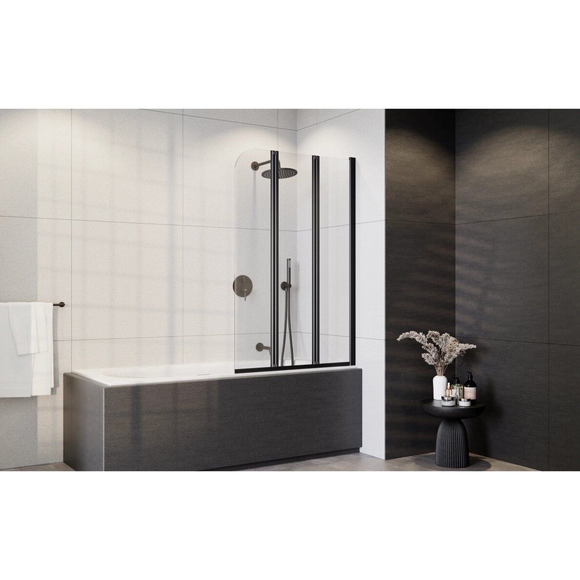 Стеклянная шторка для ванны Besco Prime III 120×140, черная матовая 2