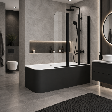 Стеклянная шторка для ванны Besco Prime III 120×140, черная матовая