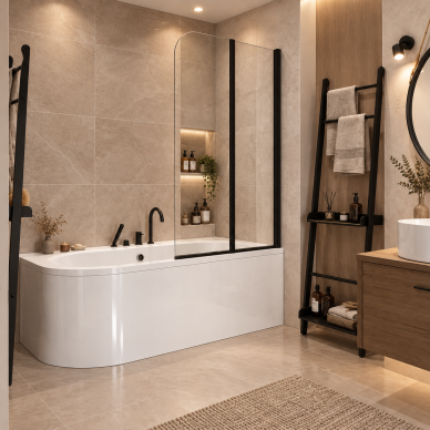 Стеклянная шторка для ванны Besco Prime III 90×140, черная матовая 5 Стеклянная шторка для ванны Besco Prime III 90×140, черная матовая 5