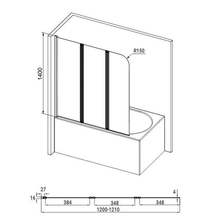 Sulankstoma vonios sienelė Besco PRIME III, chromas 4